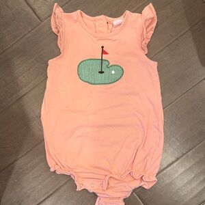 Pink Stitchy Fish Romper with Golf Put Applique
